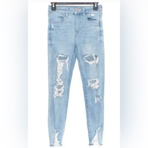 LIGHT WASH AMERICAN EAGLE STRETCH HIGH RISE CROP JEGGING